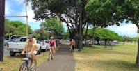 A busy walking path on Oahu