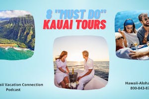 kauai-tours Napali coast ariel view a Couple watching sunset on a baot in Hawaii and a couple eating dinner on boat in Hawaii