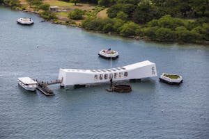an aerial view of the u.s.s. arizona memorial